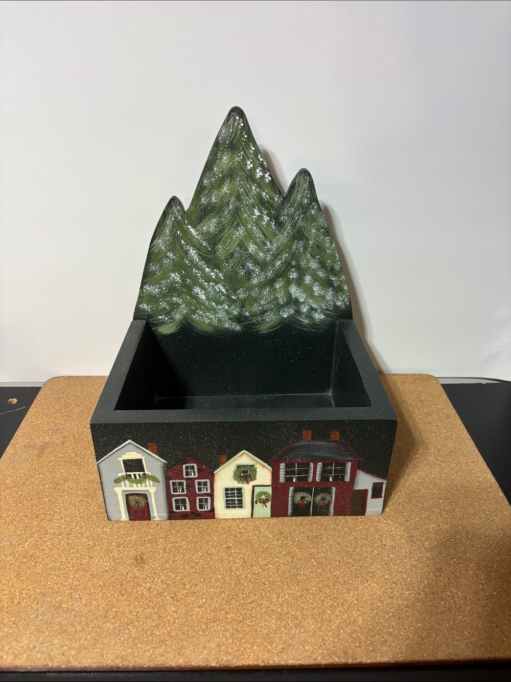Hand-Painted Wooden Town Box with Pine Mountain Back 8x11”